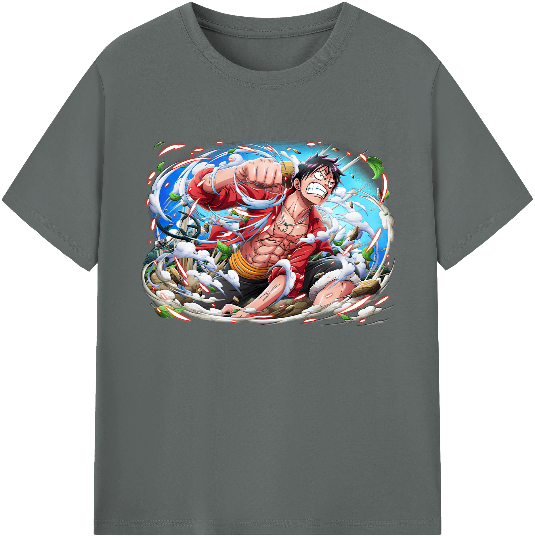ワンピース モンキー・D・ルフィ ONE PIECE Monkey D. Luffy 綿100％ メンズ半袖Tシャツ｜肌触りやわらか＆通気性